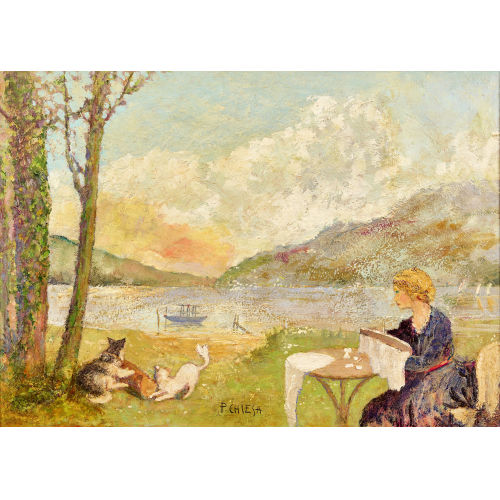 PIETRO CHIESA : Donna seduta al lago (DOBIASCHOFSKY AUKTIONEN AG)