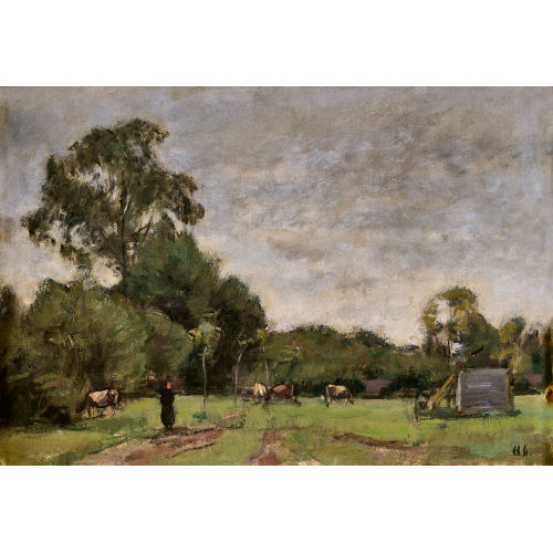 HANS STURZENEGGER : Landschaft mit K�hen und B�uerin (DOBIASCHOFSKY AUKTIONEN AG)