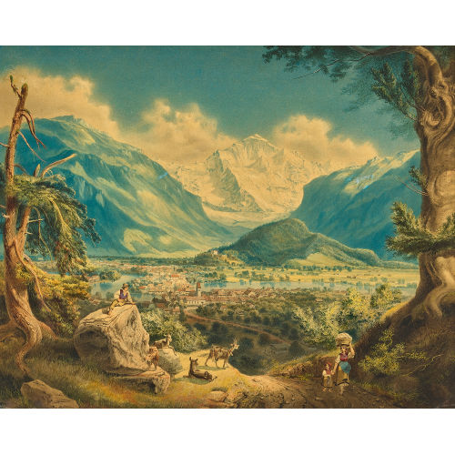 18./19. JH. SCHWEIZ : Blick auf Unterseen und das Jungfraumassiv (DOBIASCHOFSKY AUKTIONEN AG)