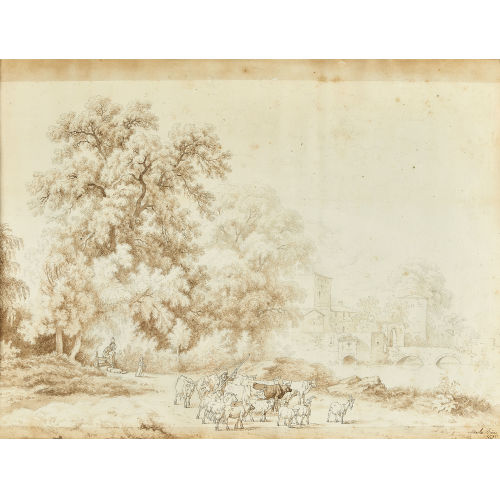 PIERRE-LOUIS DE LA (AUCH LARIVE-GODEFROY RIVE : Landschaft mit Festung und Kuhherde (DOBIASCHOFSKY AUKTIONEN AG)