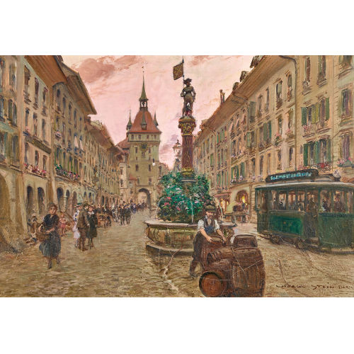GEORGES STEIN : Berner Marktgasse mit Sch�tzenbrunnen und K�figturm (DOBIASCHOFSKY AUKTIONEN AG)