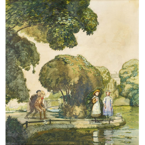 KARL ITSCHNER : Parklandschaft mit Sch�lern (DOBIASCHOFSKY AUKTIONEN AG)