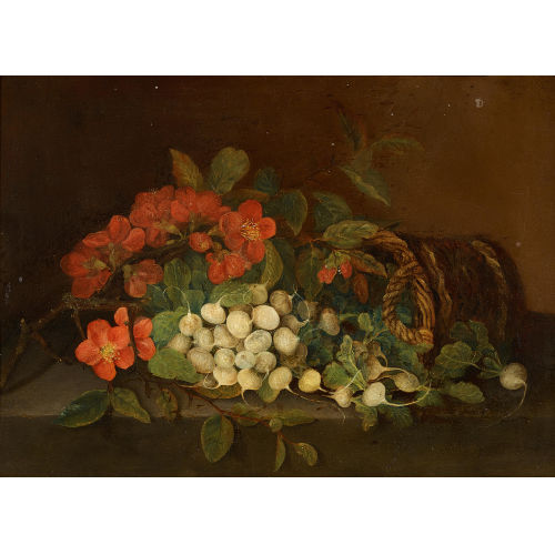 19. JH. HOLLAND : Korbstillleben mit Wurzelgem�se und Blumen (DOBIASCHOFSKY AUKTIONEN AG)