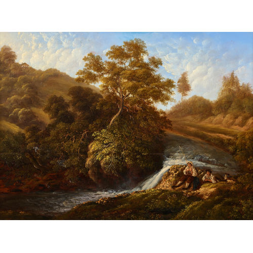 HANS KONRAD USTERI-WEGMANN : Zwei Angler am Bach (DOBIASCHOFSKY AUKTIONEN AG)