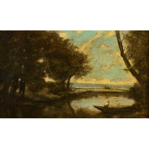 JEAN-BAPTISTE CAMILLE COROT : Flusslandschaft mit Ruderboot (DOBIASCHOFSKY AUKTIONEN AG)
