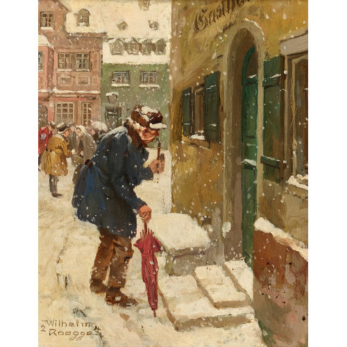 WILHELM II ROEGGE : Winterszene vor einem Gasthaus (DOBIASCHOFSKY AUKTIONEN AG)