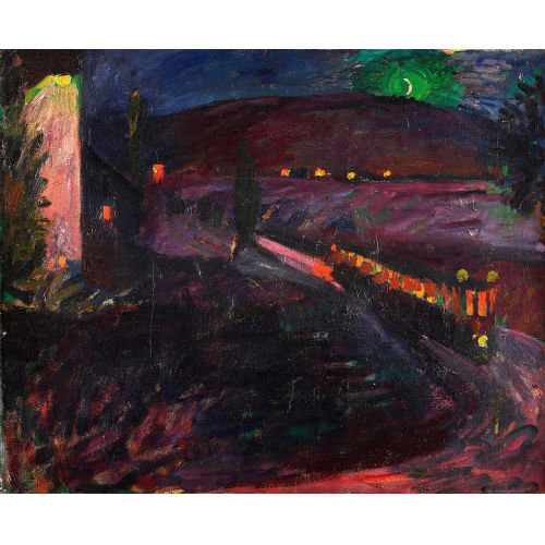 WERNER NEUHAUS : 'Muttenz (Freidorf) bei Nacht mit Tram' (DOBIASCHOFSKY AUKTIONEN AG)