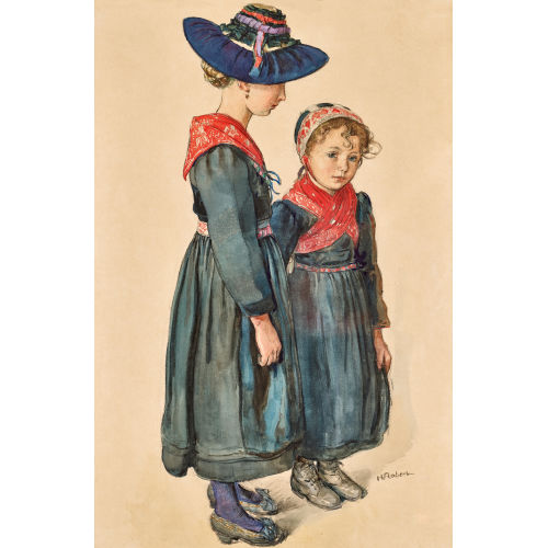 HENRI MARCEL ROBERT : 'Fillettes valaisannes' (DOBIASCHOFSKY AUKTIONEN AG)