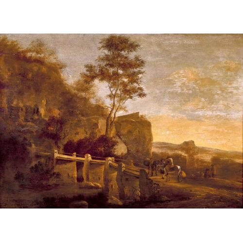 JAN DIRKS BOTH : S�dliche Landschaft mit S�umern und Br�cke (DOBIASCHOFSKY AUKTIONEN AG)