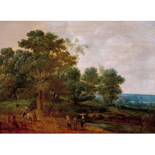 PIETER MEULENER : Waldlandschaft mit Figurenstaffage (DOBIASCHOFSKY AUKTIONEN AG)