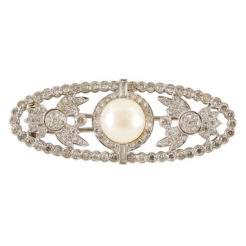 PERLEN-DIAMANT-BROSCHE : (DOBIASCHOFSKY AUKTIONEN AG)