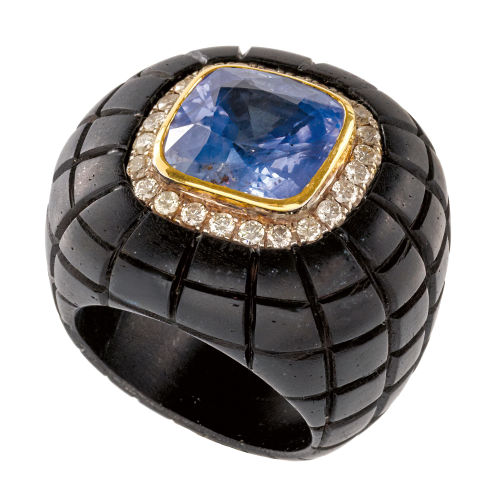 EBENHOLZ-SAPHIR-BRILLANT-RING : (DOBIASCHOFSKY AUKTIONEN AG)