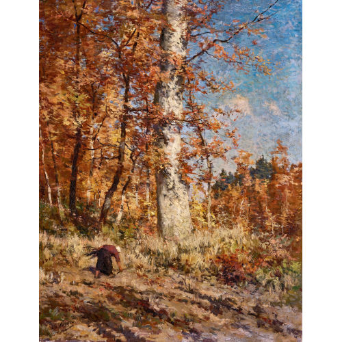 ISIDORE VERHEYDEN : Herbstwald mit Reisigsammlerin (DOBIASCHOFSKY AUKTIONEN AG)