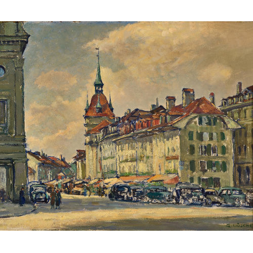 GOTTFRIED L�SCHER : Der B�renplatz in Bern mit K�figturm (DOBIASCHOFSKY AUKTIONEN AG)