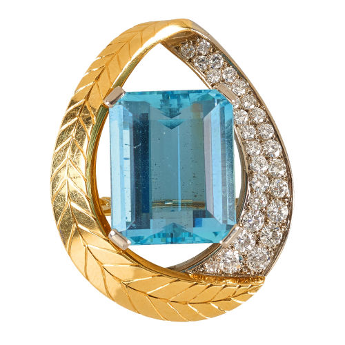 AQUAMARIN-BRILLANT-BROSCHE : (DOBIASCHOFSKY AUKTIONEN AG)