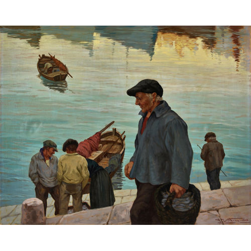 GIULIO VITTINI : Fischer im Hafen (DOBIASCHOFSKY AUKTIONEN AG)