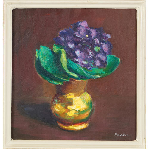 PAUL JAKOB) PAOLO (EIGTL. M�LLER : Veilchenstrauss in gelber Vase (DOBIASCHOFSKY AUKTIONEN AG)