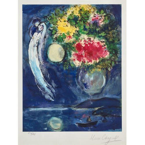 MARC CHAGALL : Liebespaar mit Blumenstrauss (DOBIASCHOFSKY AUKTIONEN AG)