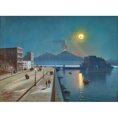 19./20. JH. NEAPOLITANISCHE SCHULE : Via Partenope in Neapel mit Castel dell'Ovo und Vesuv (DOBIASCHOFSKY AUKTIONEN AG)