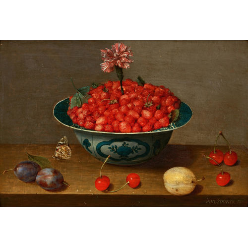 JACOB VAN HULSDONCK : Stillleben mit Walderdbeeren in Wanli Kraak Schale (DOBIASCHOFSKY AUKTIONEN AG)