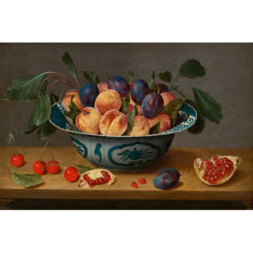 JACOB VAN HULSDONCK : Stillleben mit Steinobst in Wanli Kraak Schale (DOBIASCHOFSKY AUKTIONEN AG)