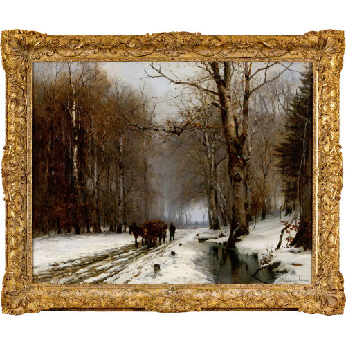 ANDERS ANDERSEN-LUNDBY : Winterlicher Waldweg mit Holzfuhre (DOBIASCHOFSKY AUKTIONEN AG)