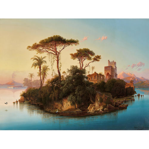 JOSEPH FIRMENICH : Ideallandschaft mit Insel in der Abendsonne (DOBIASCHOFSKY AUKTIONEN AG)