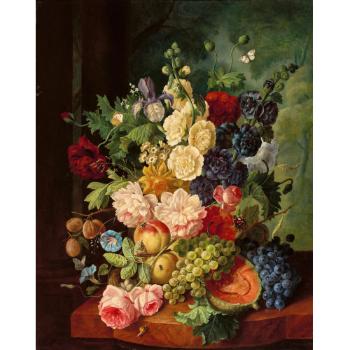 JAN VAN OS : Stillleben mit Blumen, Fr�chten und Insekten (DOBIASCHOFSKY AUKTIONEN AG)