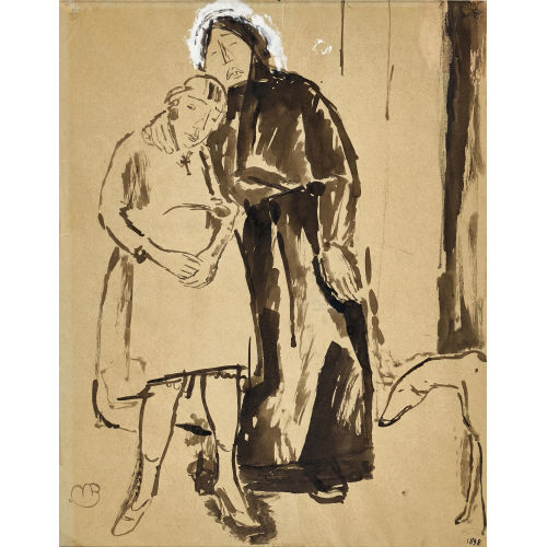 MAURICE BARRAUD : Frau und M�dchen mit Hund (DOBIASCHOFSKY AUKTIONEN AG)