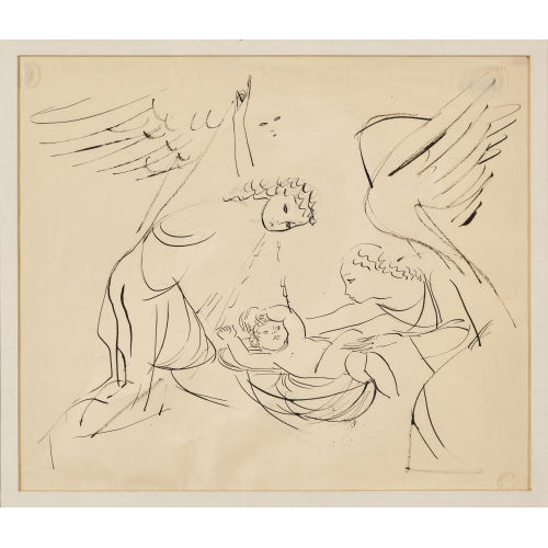 MAURICE BARRAUD : Jesuskind in der Krippe mit Engelpaar (DOBIASCHOFSKY AUKTIONEN AG)