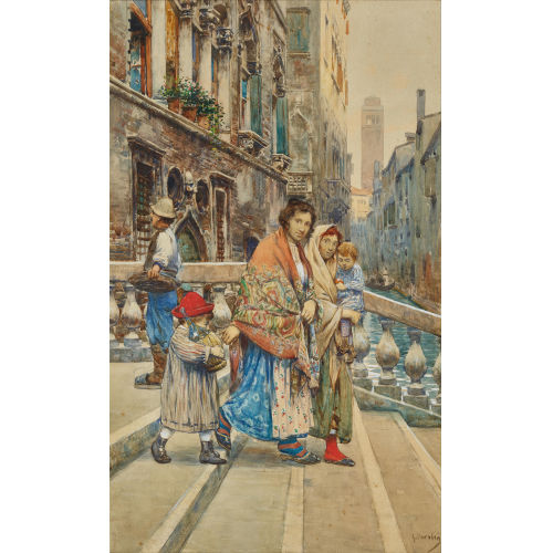GUIDO PERUZZI PAROLARI : Familie auf einer Br�cke in Venedig (DOBIASCHOFSKY AUKTIONEN AG)