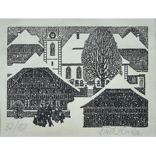 EMIL ZBINDEN : 'Schneefall im Dorf' (DOBIASCHOFSKY AUKTIONEN AG)