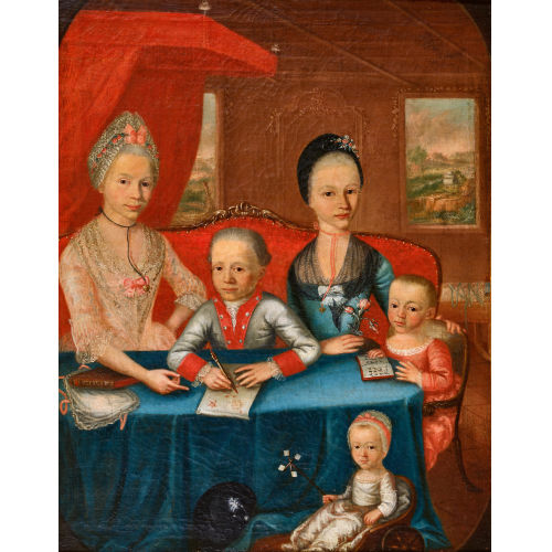 18. JH. SCHWEIZ : Gruppenportr�t mit f�nf Kindern der Familie Calame (DOBIASCHOFSKY AUKTIONEN AG)