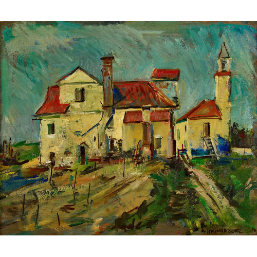 KARL SCHW�RZLER : Landschaft mit Wohnhaus und Kirche (DOBIASCHOFSKY AUKTIONEN AG)