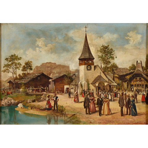 RUDOLF JOHANN WEISS : 'Schweizerdorf an der Landesausstellung in Genf' (1896) (DOBIASCHOFSKY AUKTIONEN AG)