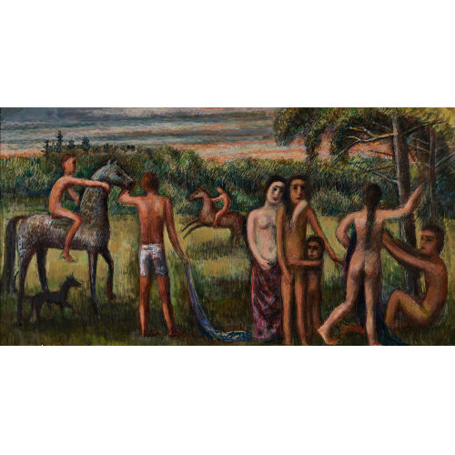 HERMANN HUBER : Spielende Familie im Freien (DOBIASCHOFSKY AUKTIONEN AG)