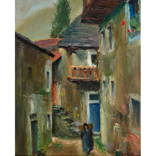 PAUL JAKOB) PAOLO (EIGTL. M�LLER : Dorfpartie mit B�uerin (DOBIASCHOFSKY AUKTIONEN AG)