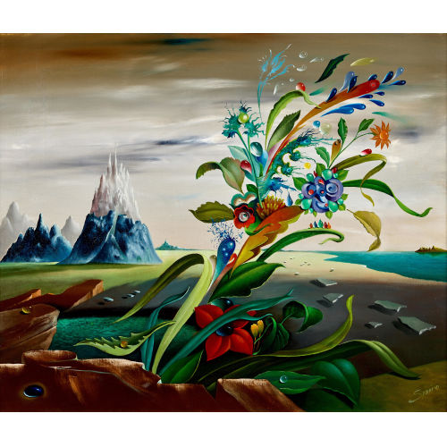 GEORGES SPIRO : Surreale Landschaft mit Blumenbouquet (DOBIASCHOFSKY AUKTIONEN AG)