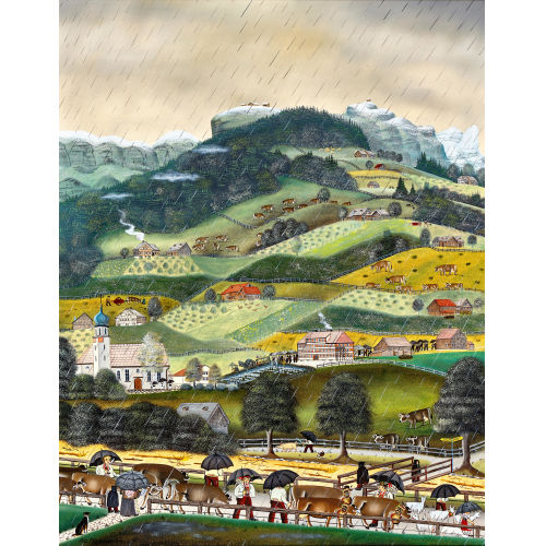 ALBERT MANSER : Alpabzug im Regen bei Schwende (DOBIASCHOFSKY AUKTIONEN AG)