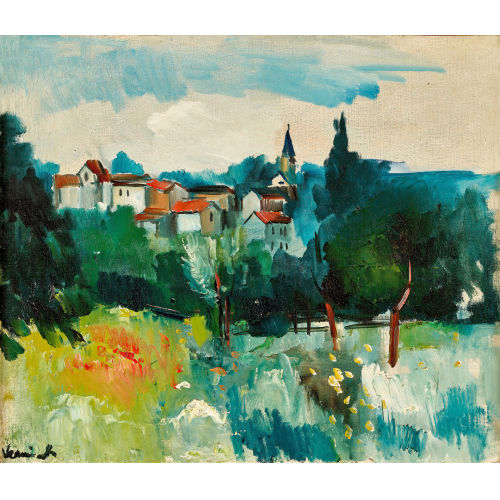 MAURICE DE VLAMINCK : Vue d'un village d'�le-de-France (DOBIASCHOFSKY AUKTIONEN AG)