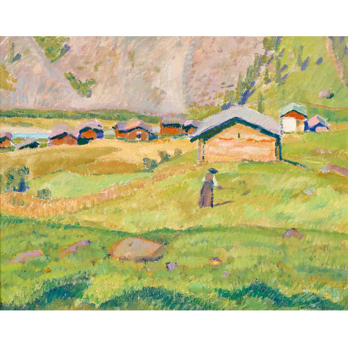 REN� FRANCILLON : Walliser Dorf mit B�uerin (DOBIASCHOFSKY AUKTIONEN AG)