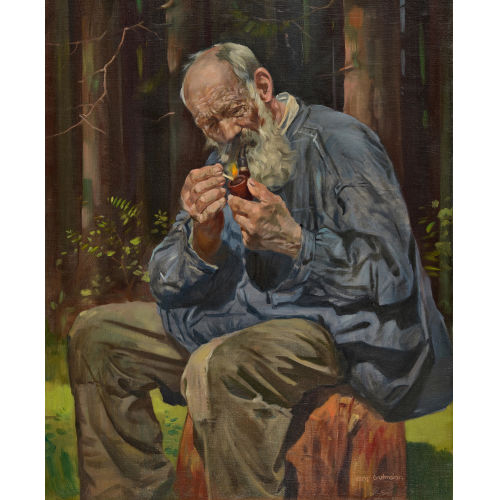HANS GARTMEIER : Sitzender Bauer mit Pfeife im Wald (DOBIASCHOFSKY AUKTIONEN AG)