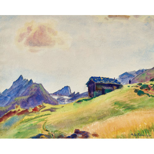 ALBERT NYFELER : 'Sommer auf der Lauchernalp mit Manjinghorn' (DOBIASCHOFSKY AUKTIONEN AG)