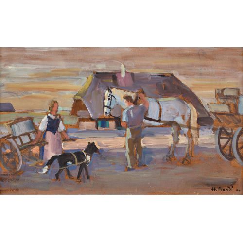 HANS BANDI : Bauernpaar am Pferdewagen (DOBIASCHOFSKY AUKTIONEN AG)