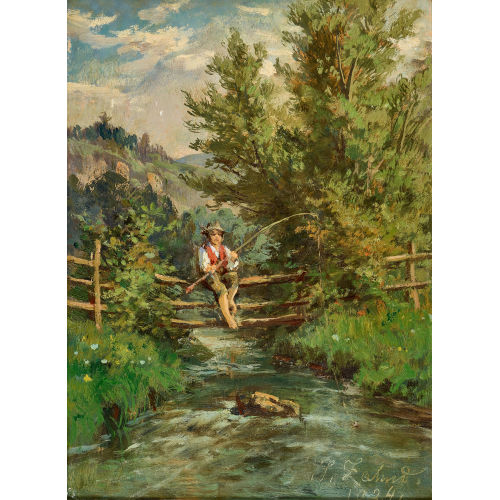 JOHANN ZAHND : Junger Angler am Bach (DOBIASCHOFSKY AUKTIONEN AG)