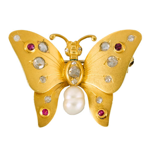 PERLEN-RUBIN-DIAMANT-BROSCHE : Um 1940 (DOBIASCHOFSKY AUKTIONEN AG)