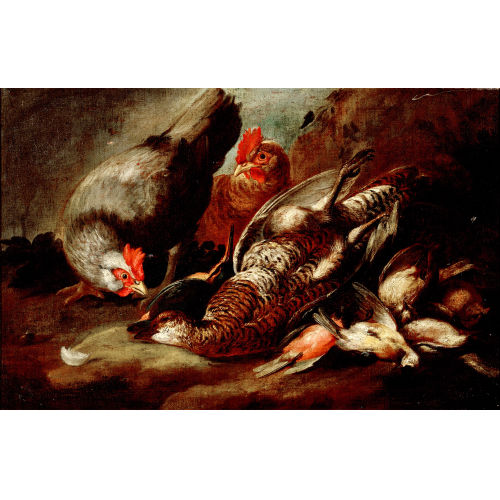 19. JH. FRANKREICH : Jagdstillleben mit erlegten V�geln und H�hnerpaar (DOBIASCHOFSKY AUKTIONEN AG)