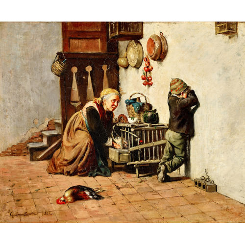 GIUSEPPE CONSTANTINI : Interieur mit Grossmutter und Enkel (DOBIASCHOFSKY AUKTIONEN AG)