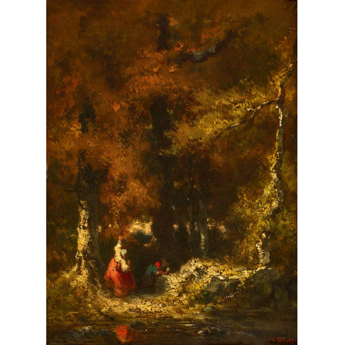 NARCISSE VIRGILE DIAZ DE LA PE�A : Waldlichtung mit Dame und m�nnlicher Begleitung (DOBIASCHOFSKY AUKTIONEN AG)