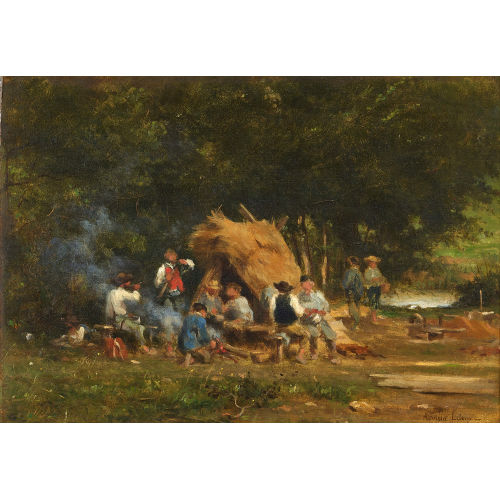 ADOLPHE PIERRE LELEUX : M�nner am Lagerfeuer (DOBIASCHOFSKY AUKTIONEN AG)